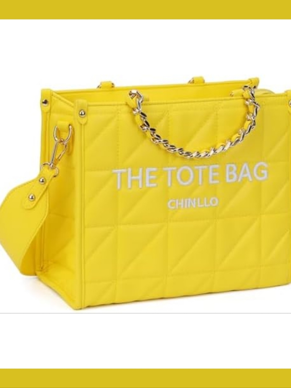 Amazon Yellow Quilted Tote Bag with Gold Chain